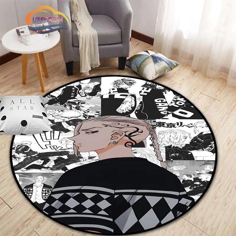 Anime Tokyo Revengers Kulatý koberec kreslený prostor Koberec do obývacího pokoje Kuchyně Jídelna Dětské koberce Podložka na jógu