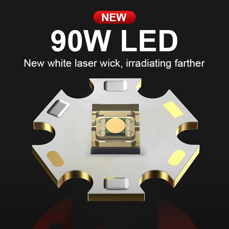 Strålkastare Ultra Power 90W LED-huvudlampa Uppladdningsbar lykta Justerbart ljus Vattentät huvudlykta Varningsljus