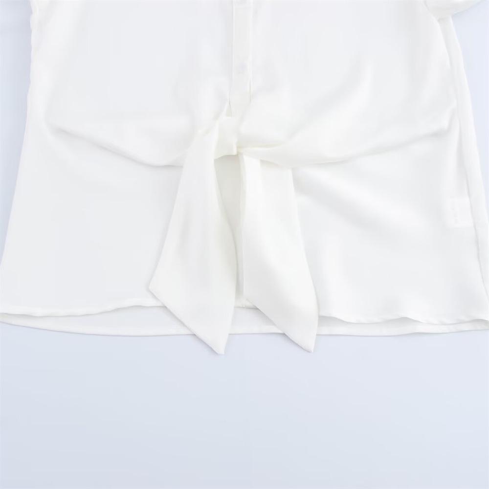 2025 Spring Women's Draped Lapel Shirt with Versatile Knot Decoration