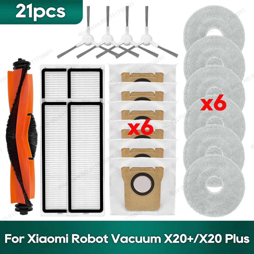 Compatible for Xiaomi X20 Plus / X20+, Xiaomi X10 Plus / X10+ Accessories Bags Hepa Filter Mop Cloth Main Side Brush Parts