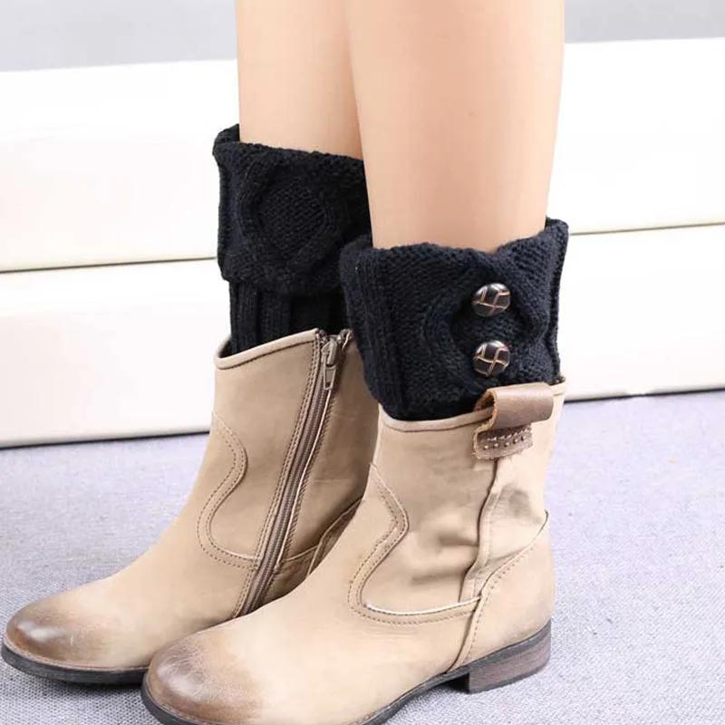 Women Knitted Gaiters Leg Warmers for Autumn/Winter Lolita Sweet Girl Short Boot Cuffs Buttons Crochet  Lady Boot Knee High Boot