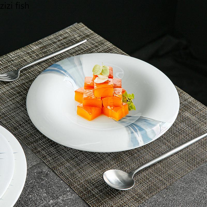 Circular Concave Ceramic Dining Plate Soup Plates Fruit Dish Salad Bowl Sashimi Plate Pasta Dish Serving Plates Dessert Bowls