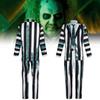 Snygg Beetlejuice Cosplay-dräkt med gröna, svarta och vita ränder Mjukt tyg