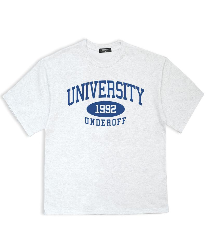 UNDEROFF Oversized Crew Neck University Short Sleeve T-Shirt White Blue