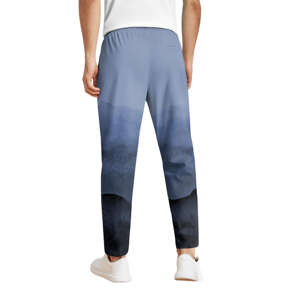 Men's Casual Gradient Trousers, Elastic Waist Drawstring, Lightweight And Slim Fit, With Pockets, Comfortable And Breathable