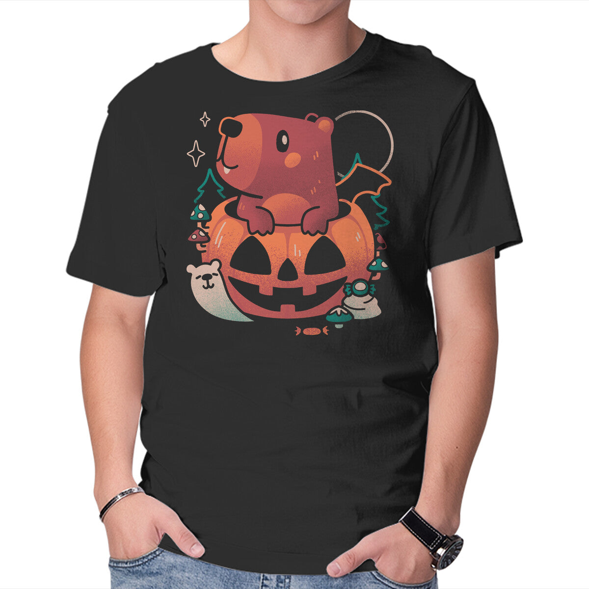 Unisex Crew Neck T-Shirt Capy Halloween Graphic Short Sleeve Casual Tee XL