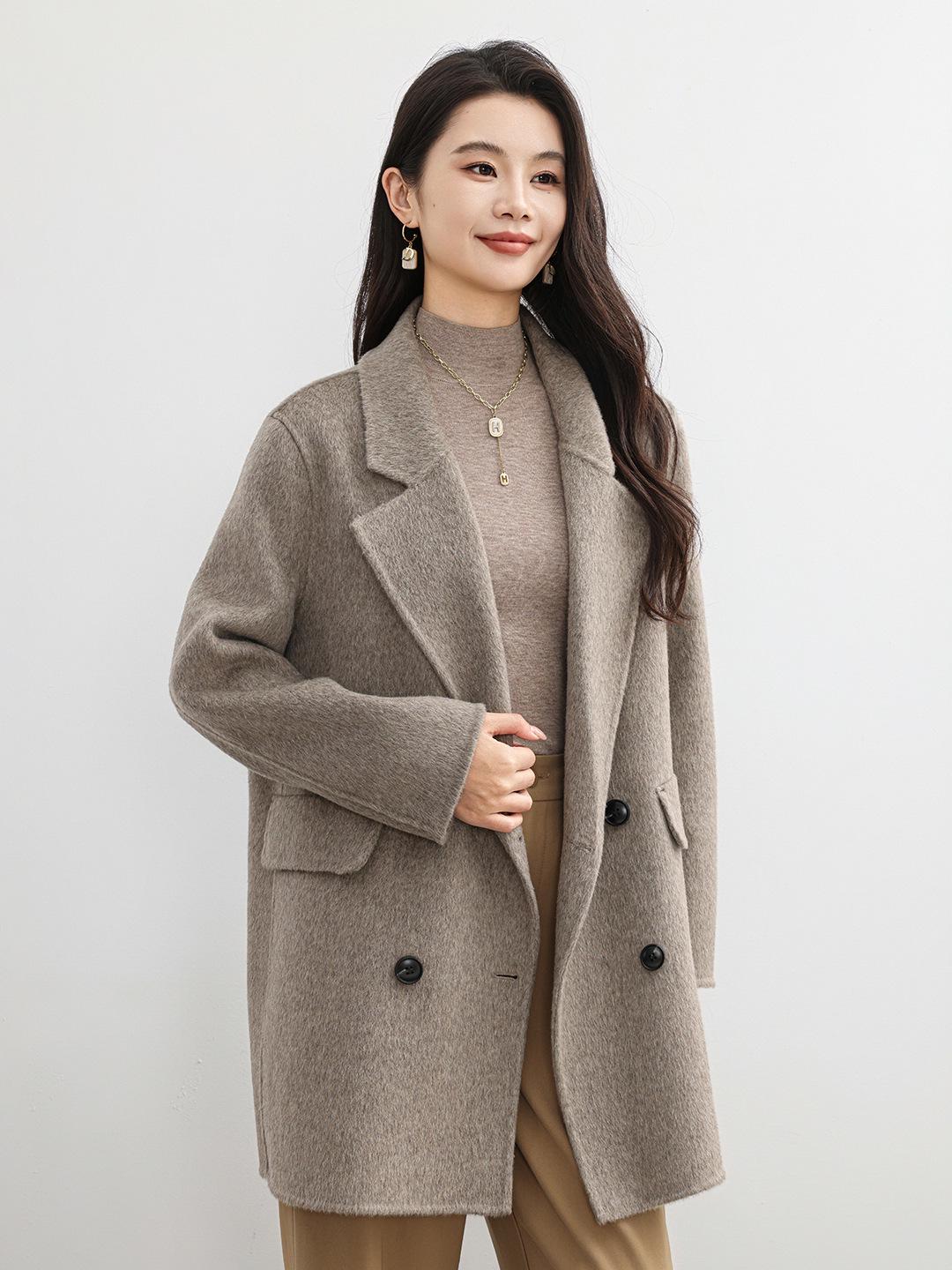 

Женское кашемировое пальто средней длины, двустороннее, двубортное, свободного кроя, с пиджачным воротником M