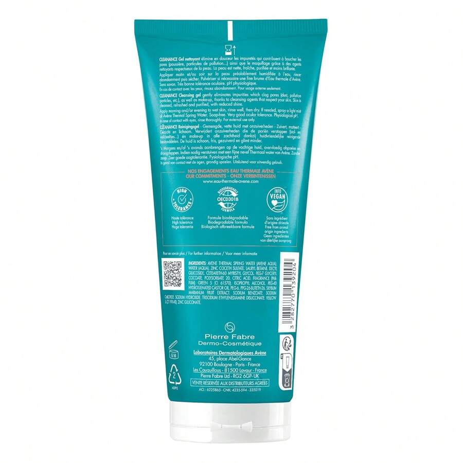 Avene Cleanance Gel Detergente Detergente Senza Sapone 200ml Per Pelle a Tendenza Acneica, Grassa, Viso e Corpo, Senza Alcool