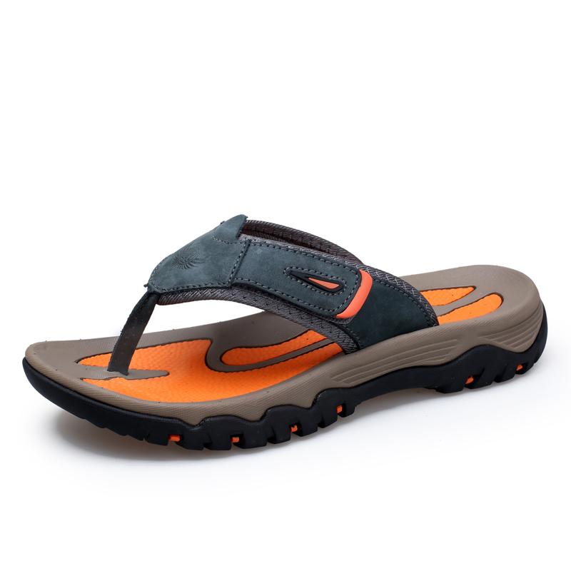 Fashion Genuine Leather Cool Summer Flip-flops Mens Breathable Outdoor Walking Sandals Antiskid Sports Slippers Quick Dry Beach Sandals