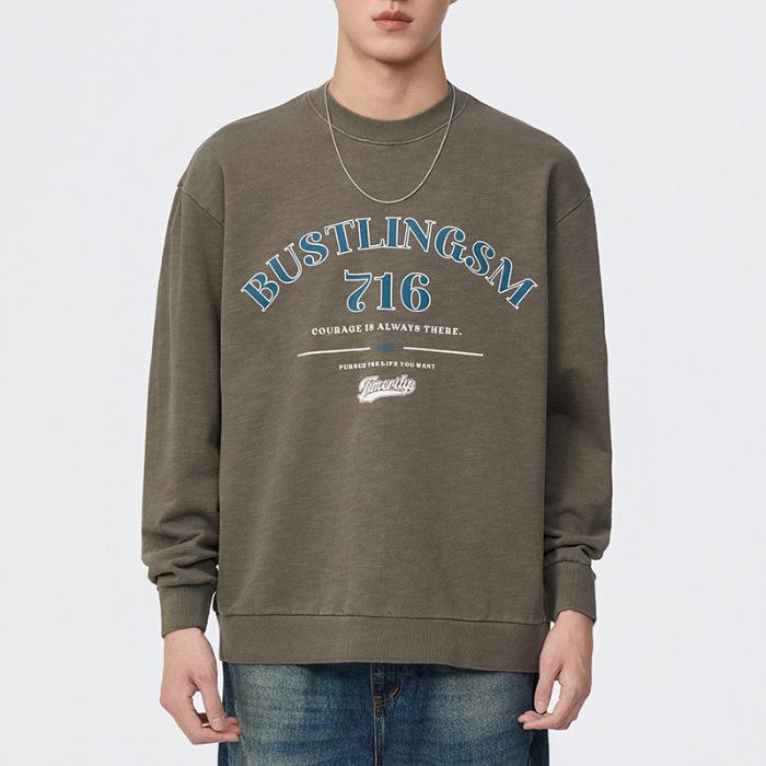 

360G Осень-зима Американский ретро свитер с круглым вырезом мужской свободный большой размер с принтом одежда с длинными рукавами модный топ мужская одежда 4XL темно-коричневого