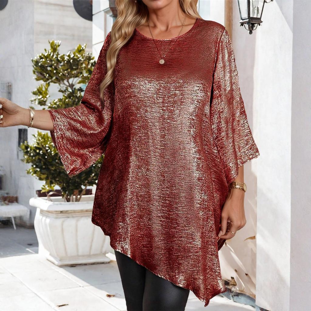 Women's Fashion Casual Solid Color Oversized Round Neck 3/4 Sleeve Loose Fit Top