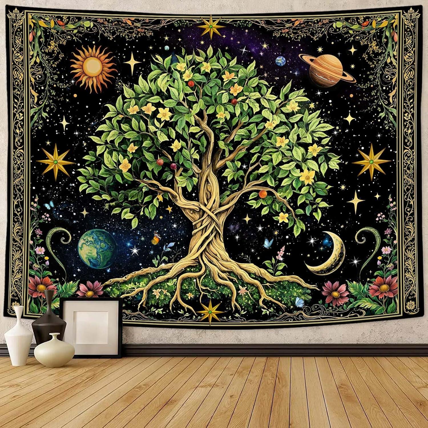 

Vintage Wall Tapestry with Tree of Life by Zussun 75x100 чорний
