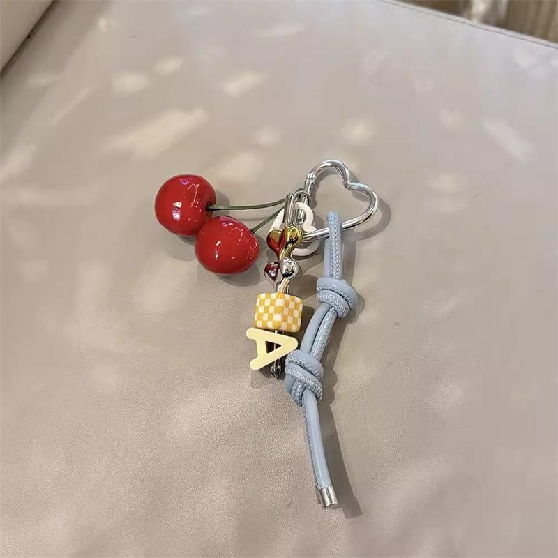 Y2k Cute Cherry Alphabet PU Leather Short Lanyard Universal Mobile Phone Lanyard Phone Bag Anti-Lost Love Heart Keychain Pendant