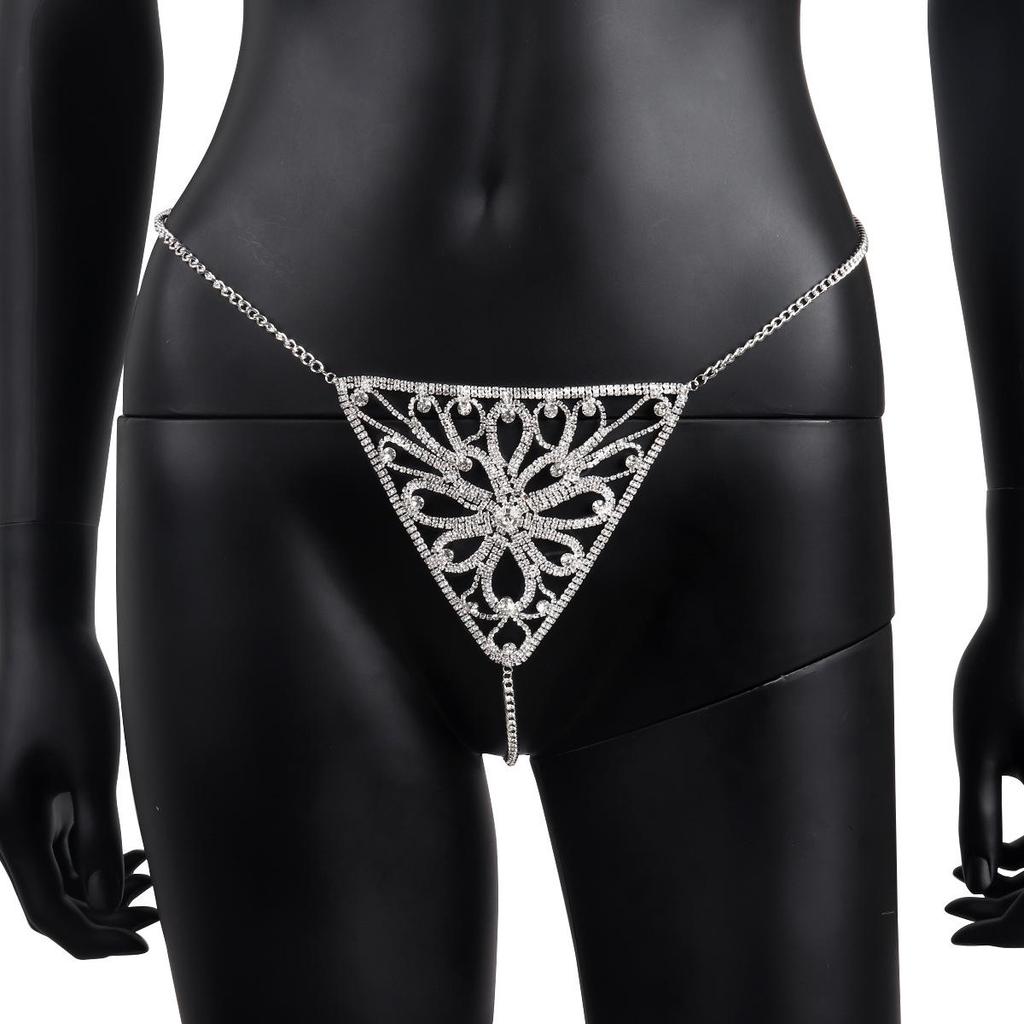 Europäischer & Amerikanischer Trendiger Strass-Bikini & String-Set mit Funkelnder Körperkette für Nachtclubs & Strände