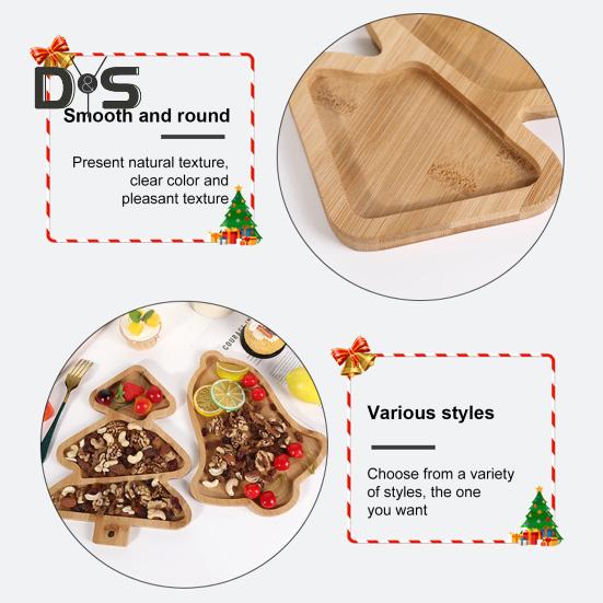 Christmas Snack Tray Bamboo Serving Plate Decorative Platter Nuts Display Desktop Food Tray Modern Home Fruit Bowl Christmas Tree Shape Party Snacks