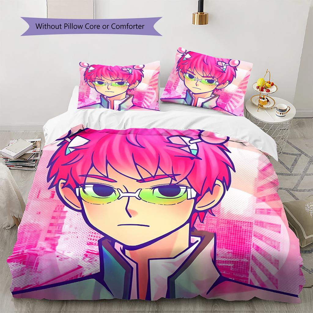 Saiki Kusuo Pattern Bedding Quilt Set Home Decoration Gift (1 * duvet cover + 2 * pillowcase without core)