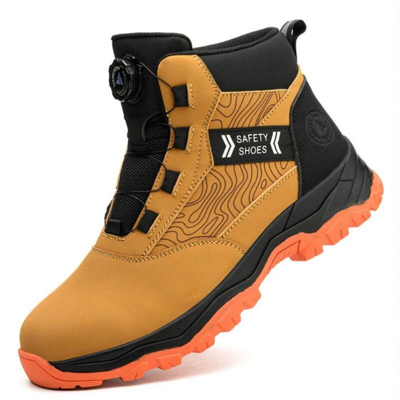 Fashion Leather Waterproof Men Work Safety Boots Anti Nail Anti Slip Wear-Resistant Indestructib Labor Protection Shoes Sneakers