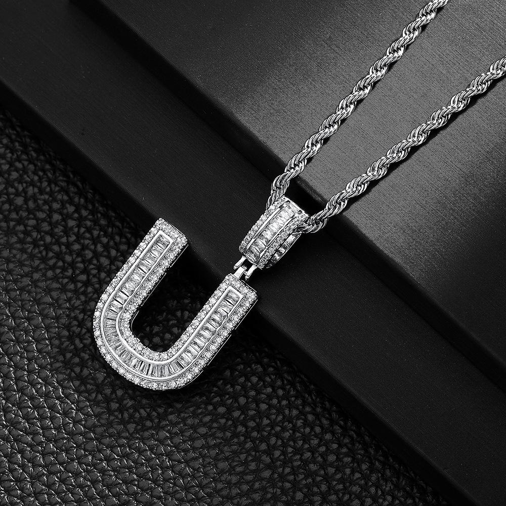 Letter Pendant Copper Inlaid Zircon Necklace Personalized Niche Design Men'S And Women'S Pendant Necklace