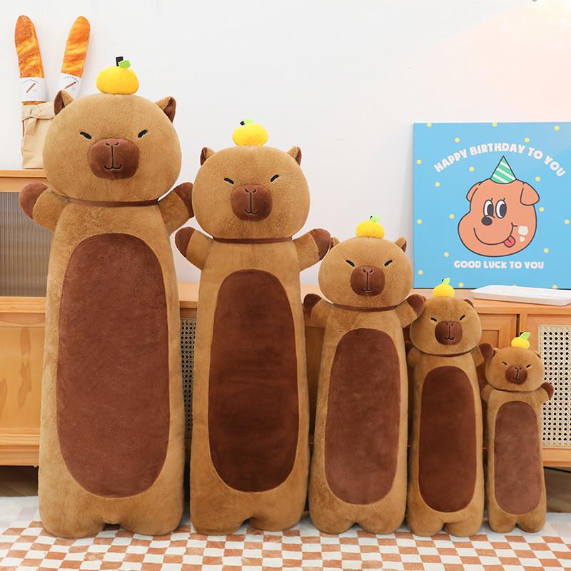Long Orange Topped Strip Capybara Plush Toy Cute Doll Girl Kid Gift Birthday