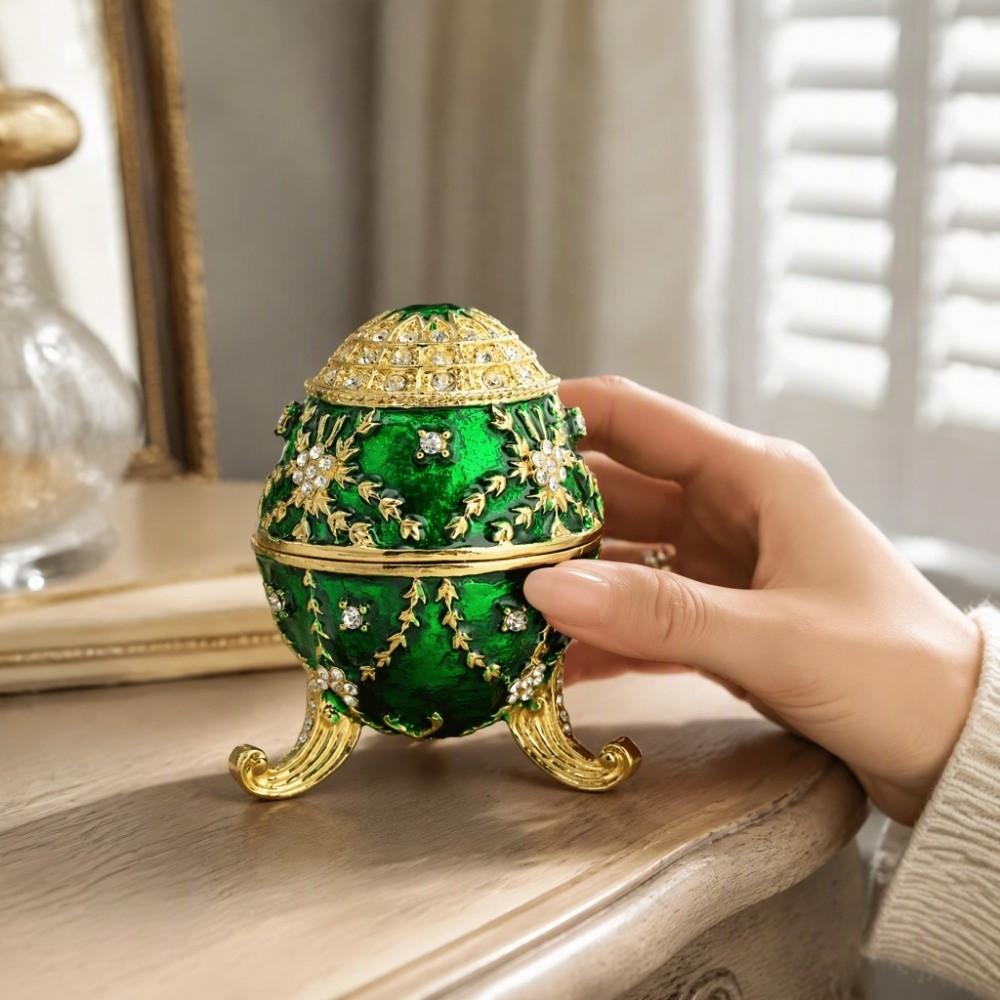 Zinc Alloy Material Egg Shaped Jewelry Box Inlaid Rhinestones Hinged Ring Holder  Gift Giving