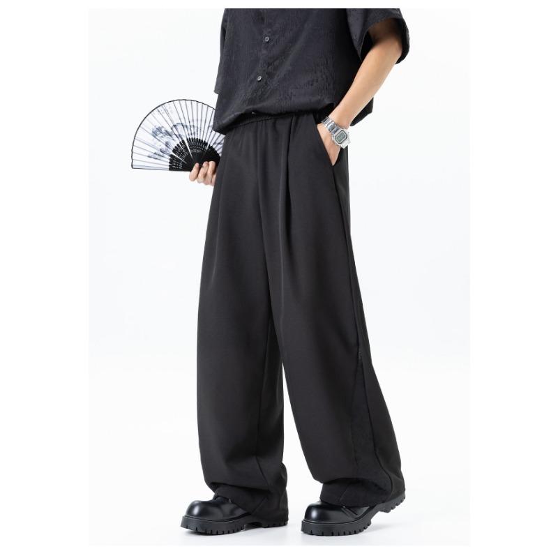 New Chinese Style Jacquard Pleated Breathable Straight Casual Long Pants For Men