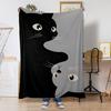 Design of Black and Grey Cats Flannel Printed Blanket Suitable for All Seasons Suitable for Living Room Office Sofa and Travel