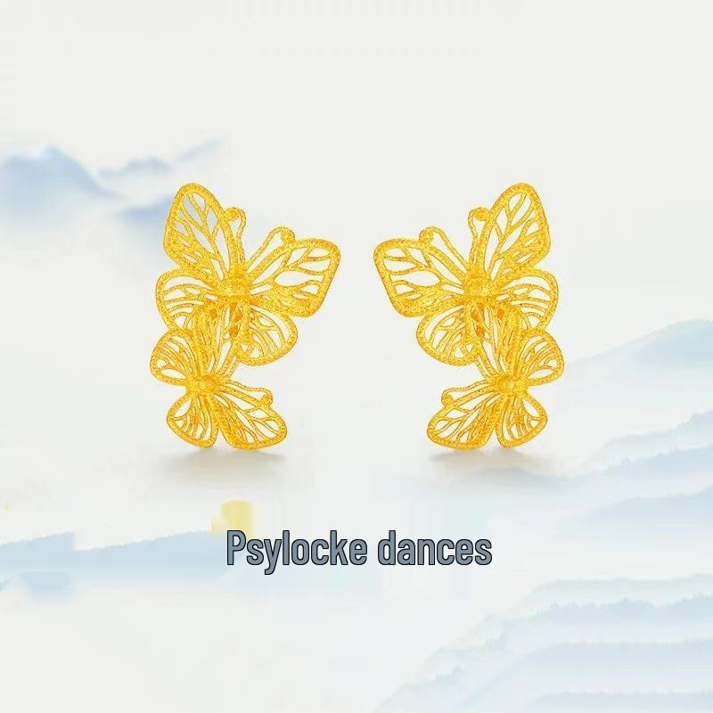 

Позолоченные филигранные двухслойные серьги-пусеты в виде бабочек - Женские модные украшения для подарка на Рождество или День святого Валентина Electroplated