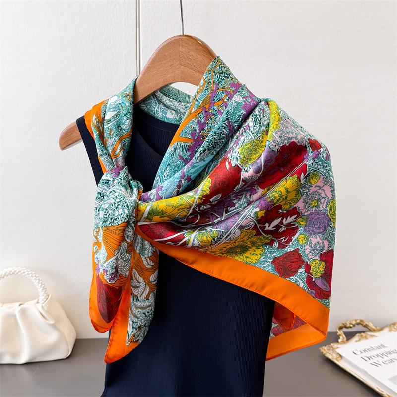 Fashion Versatile Simulation Silk High-end Large Square Scarf Silk Scarf Printing Travel Shawl Scarf Sunscreen Headscarf Women's Scarf