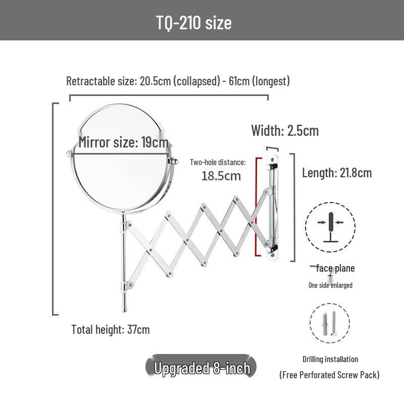 Wall-Mounted Double-Sided Magnifying Makeup Mirror: High-Definition Telescopic Folding Vanity Design