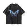 American Retro Old Washed Butterfly Print Short-Sleeved T-Shirt Men'S And Women'S Loose High Street Hip-Hop Street Half-Sleeves