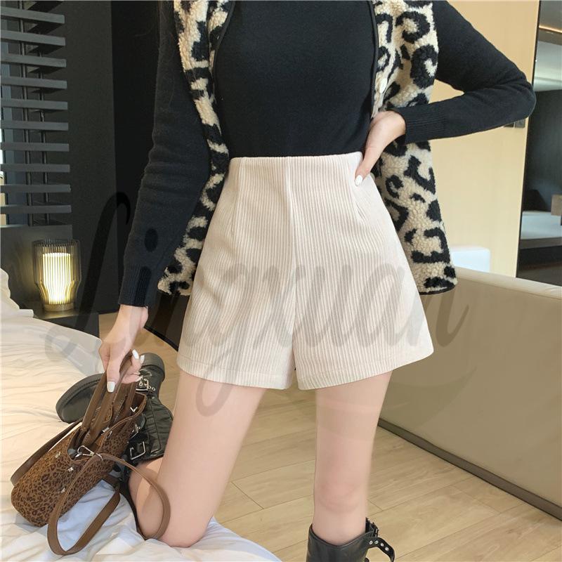 Petite Women's Autumn/Winter High Waist Corduroy Wide Leg Casual Shorts