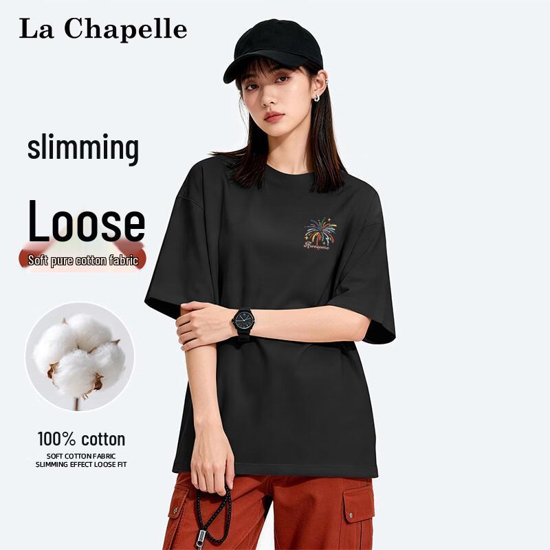 

La Chapelle Women s Pure Cotton Loose Fit Short Sleeve Round Neck T-Shirt L