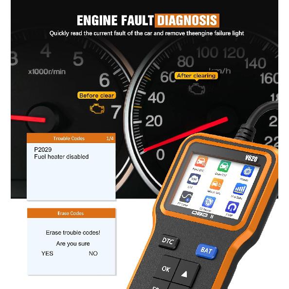 OBD2 Scanner With Upgrade Battery Tester - Diagnostic Tool For Cars That Check Engine Light & Emissions Readiness Read And Clears Vehicle Error Codes