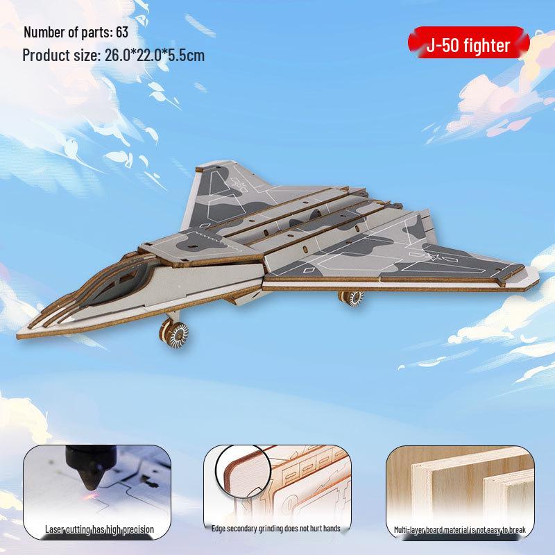 Wooden 3D DIY Military Fighter Plane Puzzle for Kids