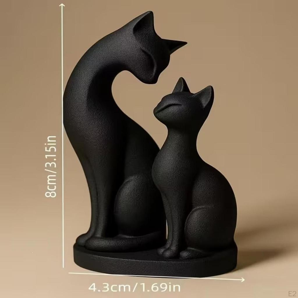 2 Piezas Estatua de Gato Negro Linda Minimalista Artística Escultura de Animal Esculturas para Escritorio Ventana