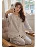 Women's V-Neck Cotton Cardigan with Chest Pads - Long Sleeve, Sweet Cartoon Design for Home or Casual Wear in Spring and Autumn.