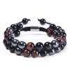 Mens Adjustable Double Layer Natural Tigers Eye Bracelet With Black Agate Hematite Beads 8mm