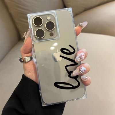 Прозорий квадратний чохол-трубка із захистом для iPhone 12 15 Plus 16 ProMax 11 14 Pro Max 13, Антикисневий, З візерунком з англійських літер