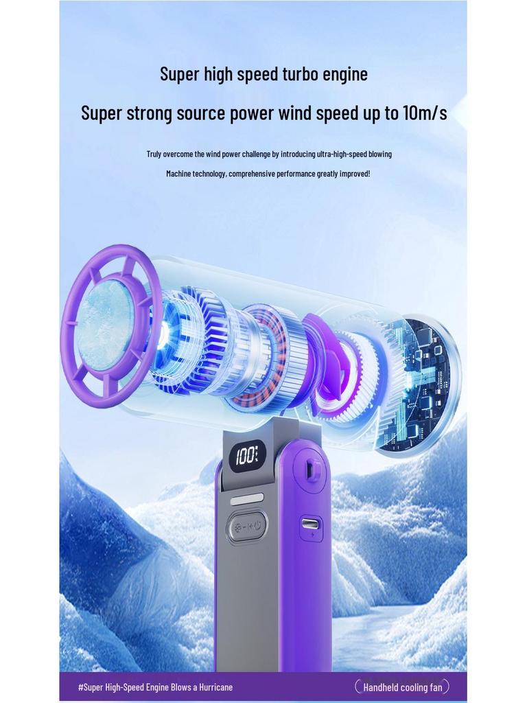 Portable Foldable Neck Fan with Digital Display & Stepless Speed
