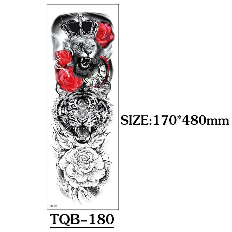Full Arm Tattoo Sticker Full Arm, Big Picture Lion Tiger Wolf Animal Big Flower Arm Tattoo Sticker