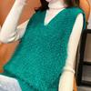 Spring and Autumn Loose Sleeveless Sweater Solid Color Knitted Vest Women's V-neck Bright Silk Fleece Top