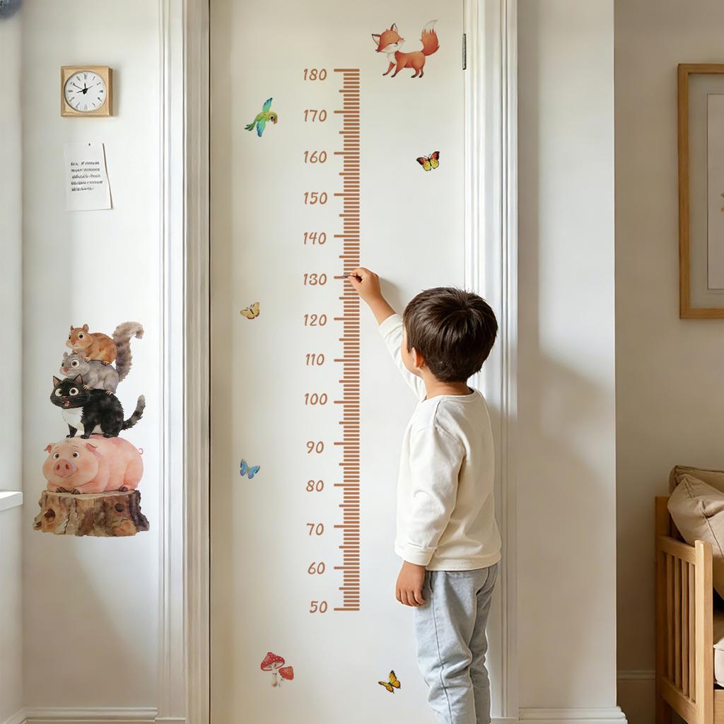 Cartoon Animal Design Height Chart Wall Sticker for Home Interior Decoration PVC Material Compatible with Smooth Surfaces