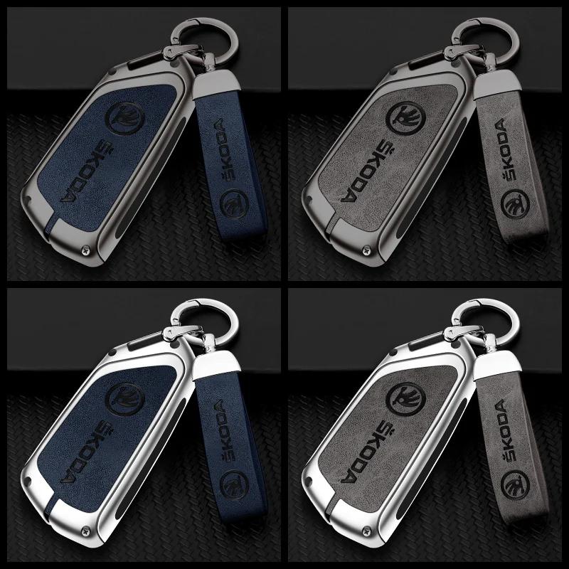 2025 Neue Hochwertige Leder Auto Schlüsselhülle Abdeckung Für Skoda Superb A7 Kodiaq Octavia A8 2021 Leder Schale Schlüsselanhänger Halter Keyless Zubehör