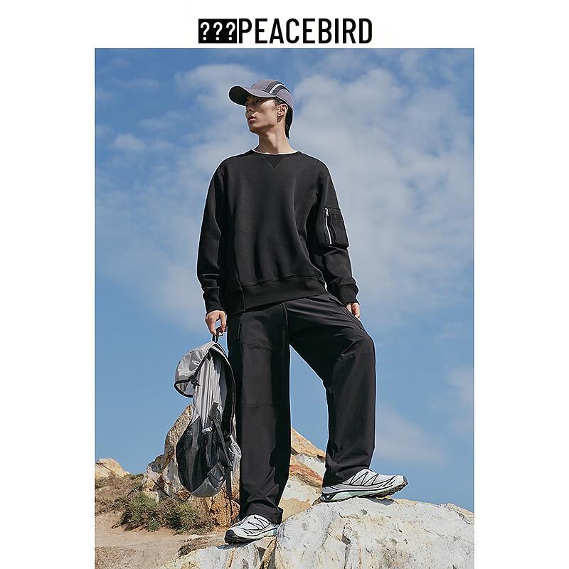 Peacebird Men's Casual Patchwork Pocket Round Neck Sweatshirt
