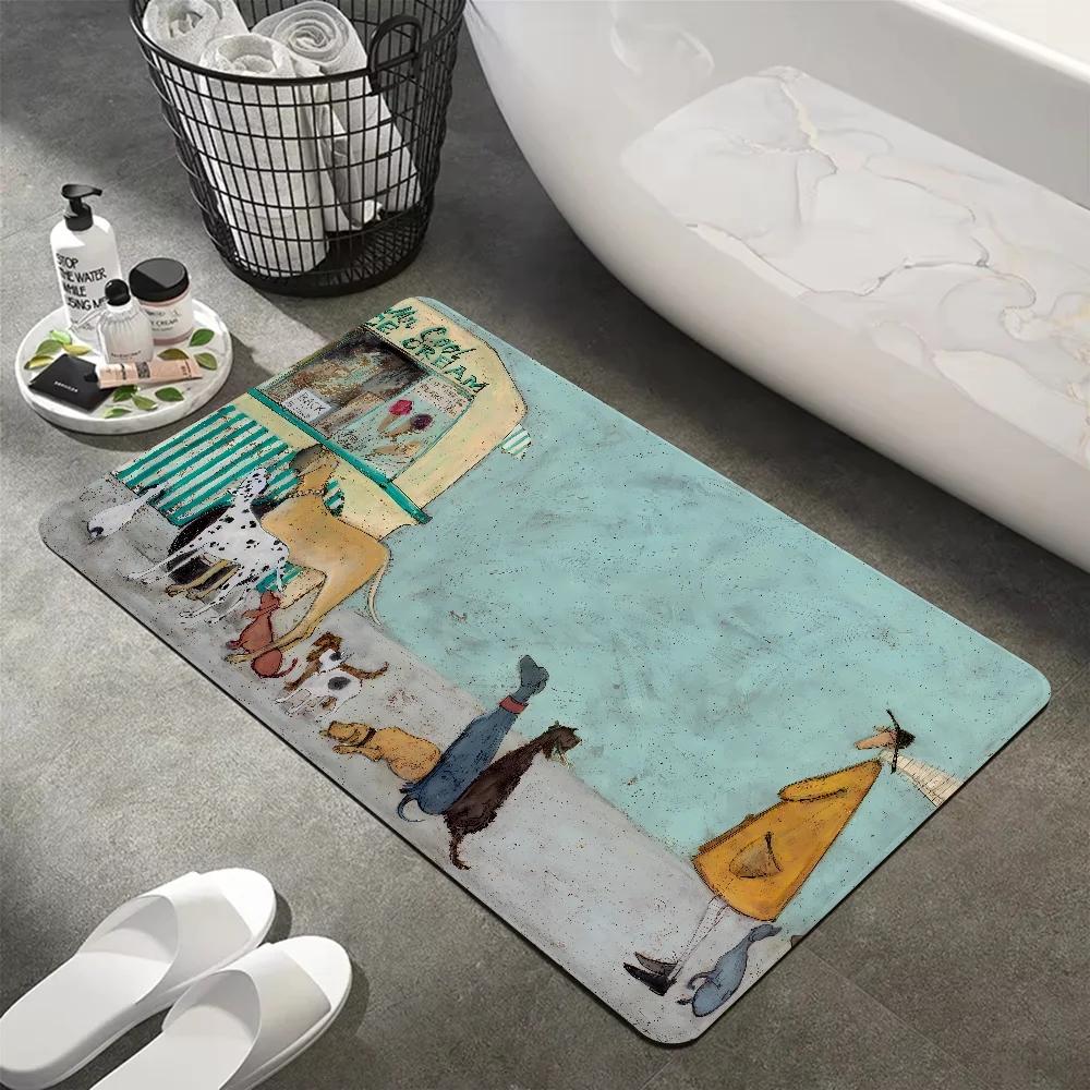 Illustration Style Diatom Mud Floor Mat Fun Dog Print Bathroom Balcony Kitchen Anti Slip Carpet Entrance Home Decoration Rug