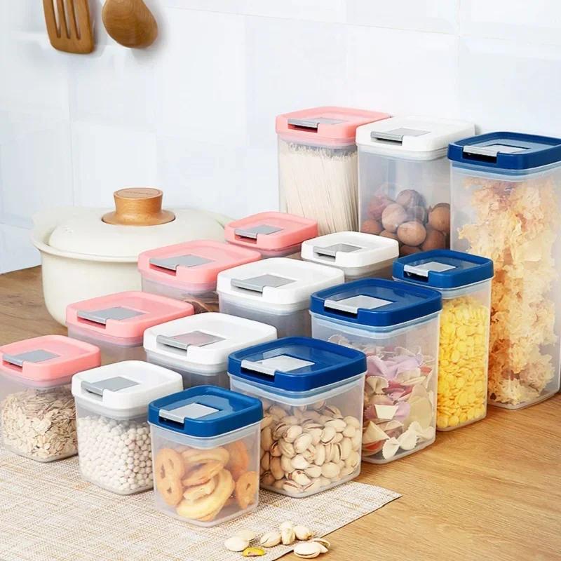 3 Different Capacity Plastic Sealed Cans Kitchen Storage Box Transparent Food Canister Keep Fresh New Clear Container