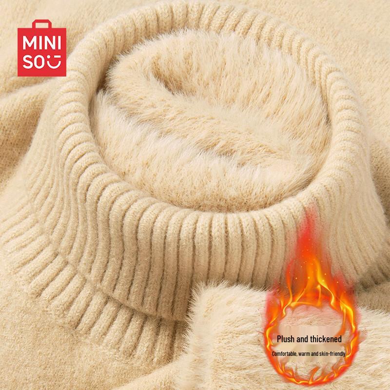 MINISO Men's Fleece-Lined Turtleneck Knit Sweater