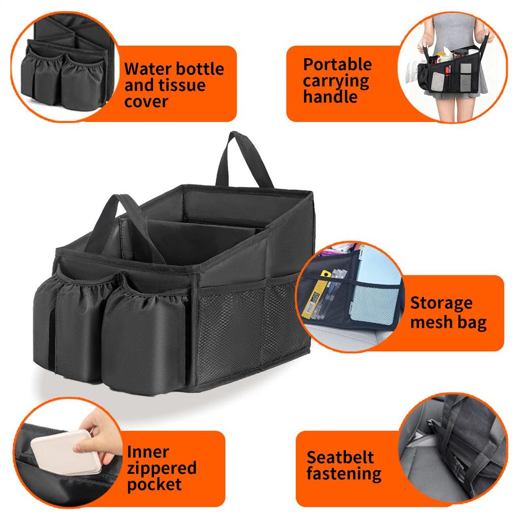 Car Seat Storage Organizer Foldable Console Storage Box With Handle Interior Organizer Accessories For Toys Tissues Snacks