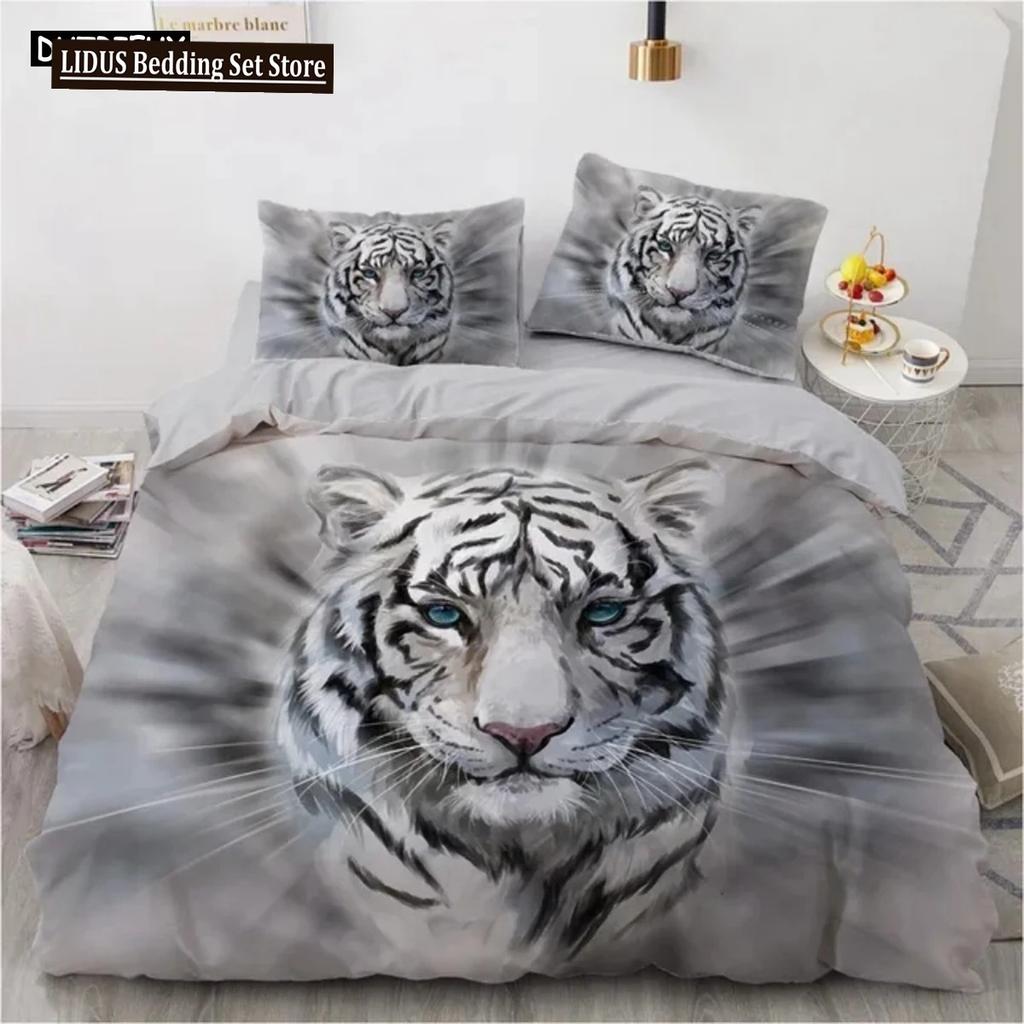 3D Animal Tigers Bedding Set 23PCS Soft Microfiber Queen King Twin Size Duvet Cover Set With Pillowcases Teens Boys Duvet Cover