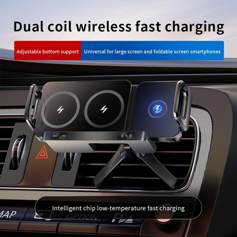 360 Rotation Magnetic Car Mount Wireless 15W Fast Charging Foldable Design Universal With Auto Clamping For Smartphones